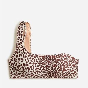 J. Crew One Shoulder Bikini Top Leopard Print Brown Cream Size 2X BF203 NWT NEW
